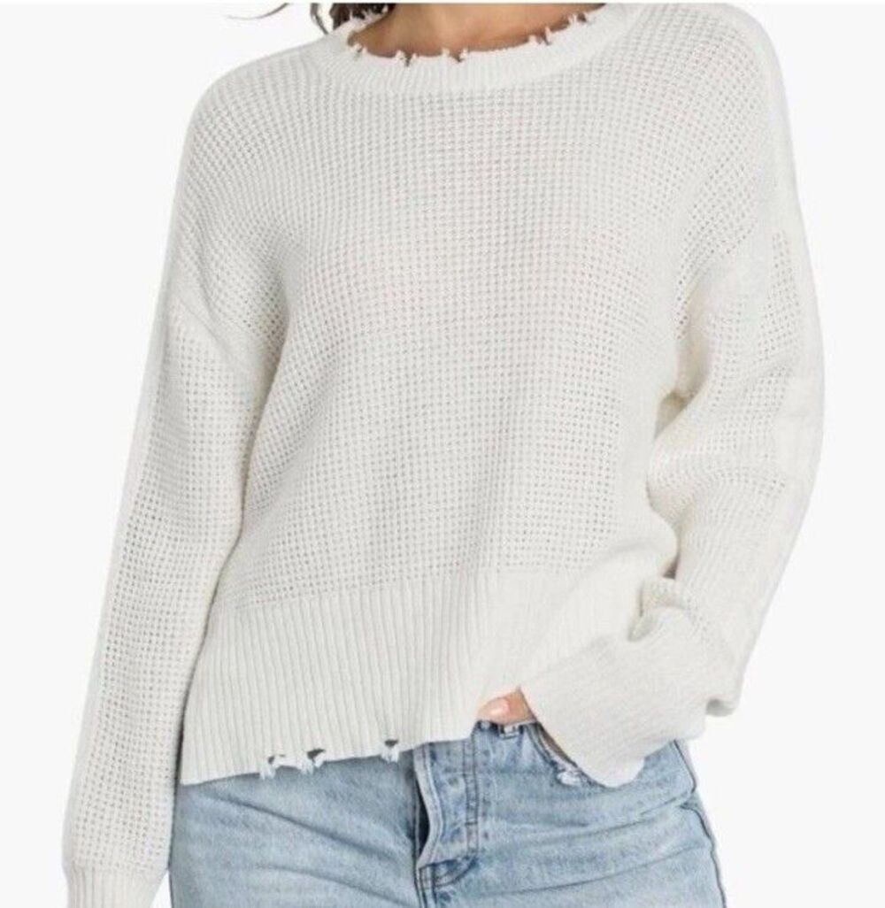 Pistola Medium Olga Sweater Distressed Cotton Crewneck White Cream